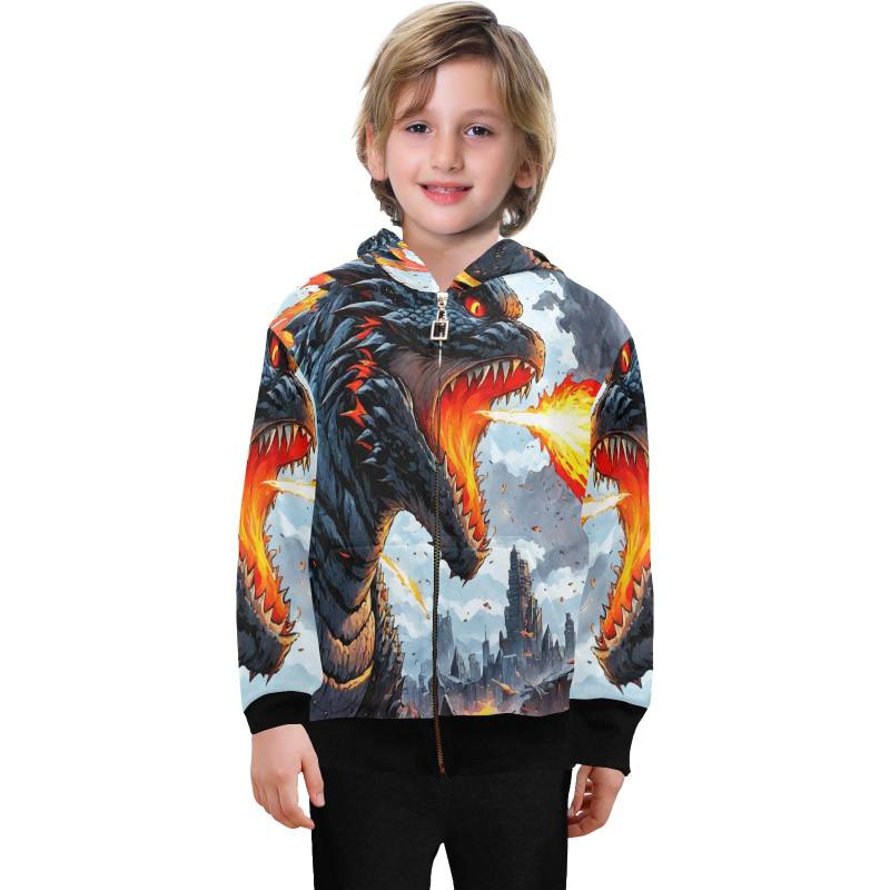 Hoodie Mit Reißverschluss Jungen Kids Kaiju Retro Cartoo Comics Gojira Hoodies Godzilla von UrbanShopEU
