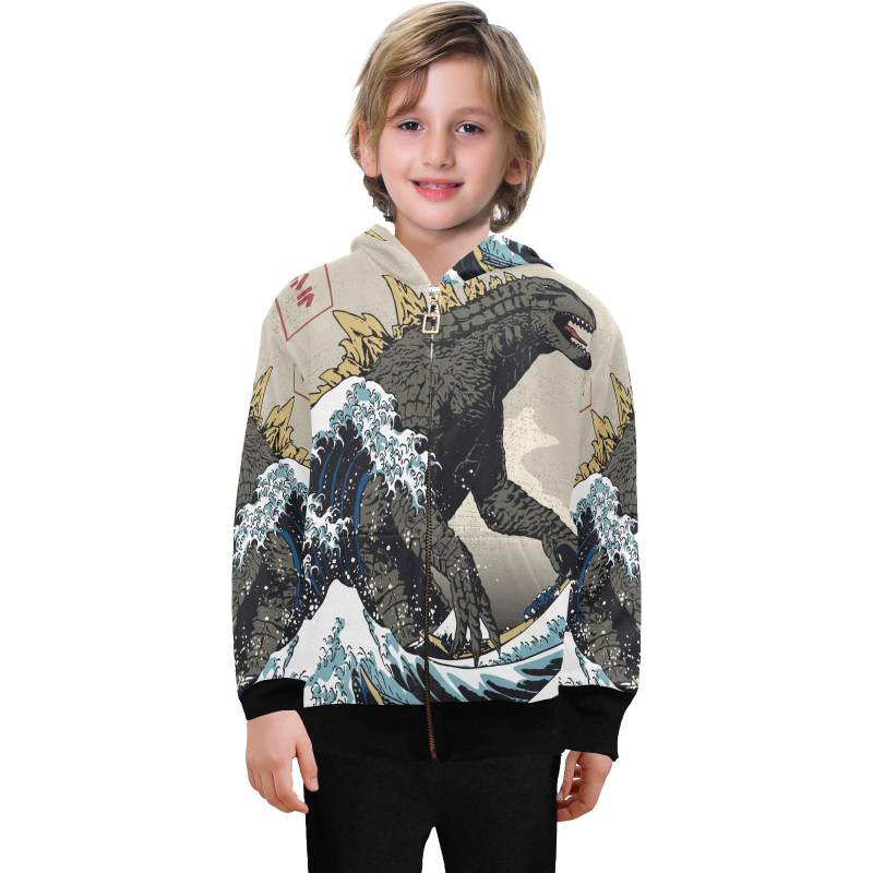 Hoodie Mit Reißverschluss Jungen Kids Kaiju Retro Cartoon Comics Gojira Hoodies Godzilla Japan von UrbanShopEU