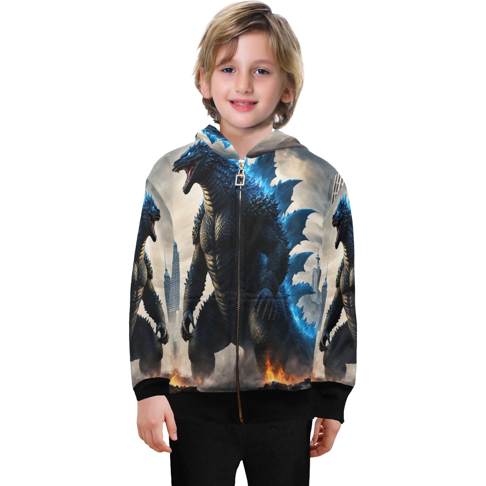 Hoodie Mit Reißverschluss Jungen Kids Kaiju Retro Neon Cartoon Comics Gojira Hoodies Godzilla von UrbanShopEU