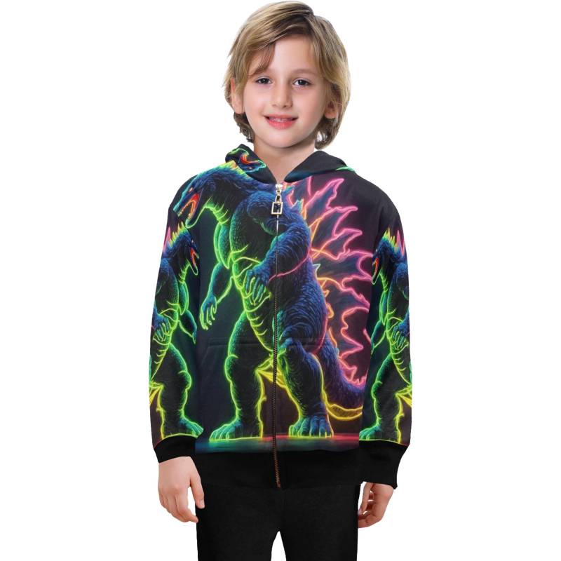 Hoodie With Zipper Boys Kids Godzilla Gojira Retro Cartoon Kaiju Neon von UrbanShopEU