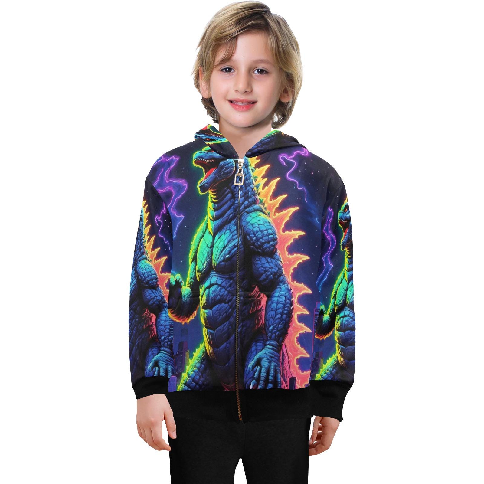 Hoodie With Zipper Boys Kids Godzilla Sweatshirt Gojira Retro Cartoon Kaiju Monster von UrbanShopEU