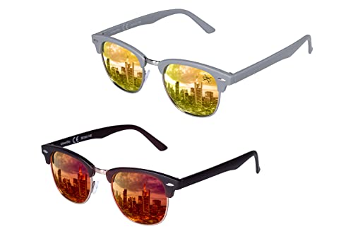 UrbanSky Sonnenbrille „D.B.“ für Damen und Herren - 2er-Pack - polarisiert (Grau-Gelb/Braun-Orange) von UrbanSky