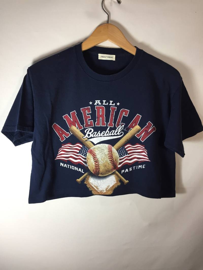 Medium All American Baseball Cropped T-Shirt von UrbanThreadProject