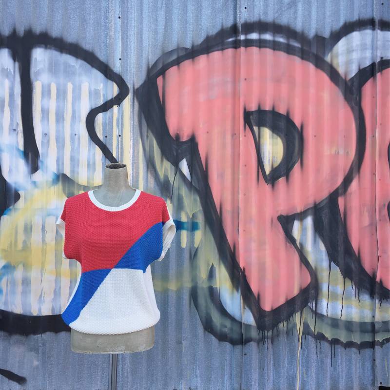 Jahrgang Der 1980Er Jahre Farbblock Stricken Pullover Tunika | Größe Medium von UrbanTownVintage