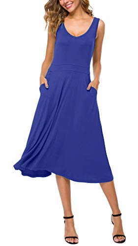 Urban CoCo Damen Ärmelloses Solid Flared Midi Kleid mit Taschen - Blau - X-Groß von Urban CoCo