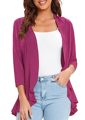 Urban CoCo Damen Casual Leichte Open Front Cardigan Weich Draped Rüschen 3/4 Ärmel, Fuchsia Rose, X-Groß von Urban CoCo