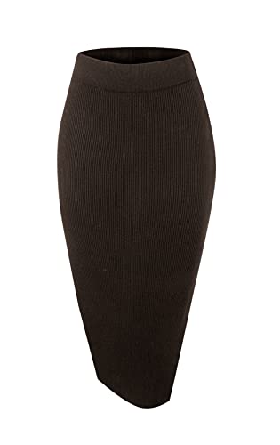 Urban CoCo Damen Elastische Taille Gestrickter Split Tube Bleistift Midi Rock, coffee, X-Groß von Urban CoCo