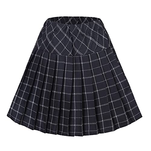 Urban CoCo Damen Elastische Taille Tartan gefalteter Schowool Rock Mittel Series 9 Schwarz von Urbancoco