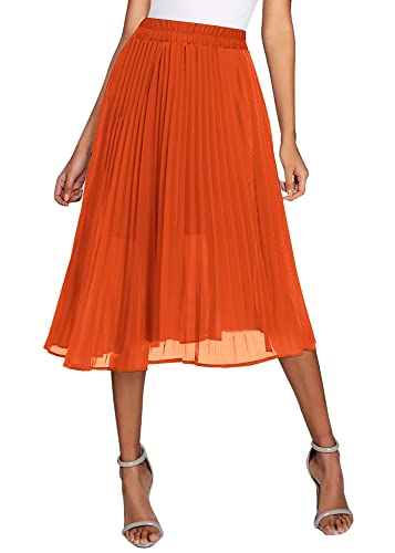 Urban CoCo Damen Hohe Elastische Taille Plissee Chiffon Rock Swing A-Linie Midi Röcke, Orange/Abendrot im Zickzackmuster (Sunset Chevron), Klein von Urban CoCo