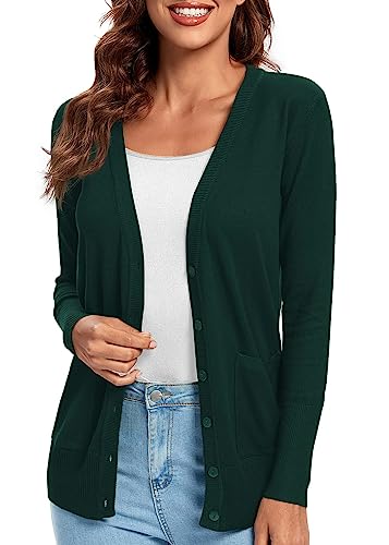 Urban CoCo Damen Langarm Button Down Basic Cardigan Pullover - Grün - Klein von Urban CoCo