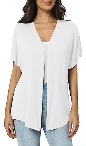 Urban CoCo Damen Leichte Kurzarm Kimono Cardigan Casual Dolman Mantel Loose Cover Ups, Weiß, Groß von Urbancoco