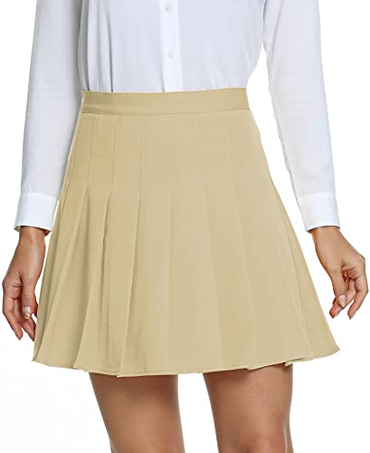 Urban CoCo Damen Plissee Hohe Taille Solide Schuluniform Rock - Beige - Groß von Urban CoCo