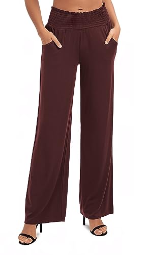 Urban CoCo Damen Solid Wide Leg Palazzo Lounge Pants Casual Straight Leg High Waist Stretch Pants, Windsor Wine, X-Groß von Urban CoCo