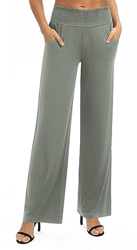 Urban CoCo Damen Solid Wide Leg Palazzo Lounge Pants Casual Straight Leg High Waist Stretch Pants, hellgrau, X-Groß von Urban CoCo