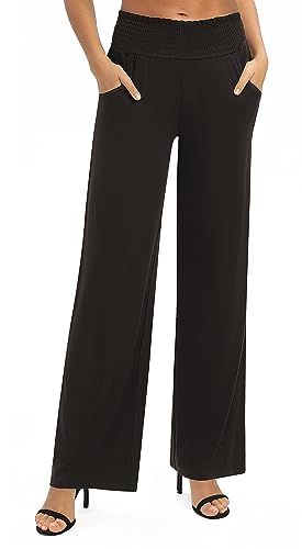 Urban CoCo Damen Solid Wide Leg Palazzo Lounge Pants Casual Straight Leg High Waist Stretch Pants, schwarz, X-Groß von Urban CoCo