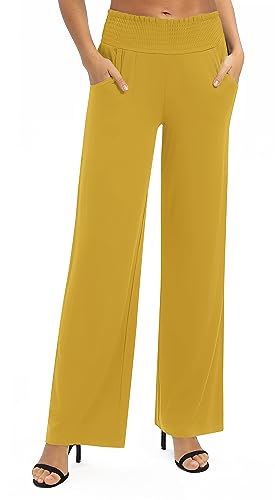 Urban CoCo Damen Solide Weite Bein Palazzo Lounge Hose Casual Straight Leg Hohe Taille Stretch Hose, senffarben, X-Groß von Urban CoCo