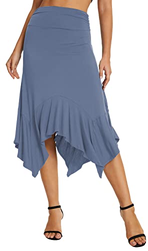 Urban CoCo Damen Sommer Strandrock Stretch Midi Rock mit unregelmäßigem Saum, Graublau., X-Groß von Urbancoco