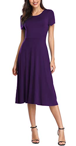 Urban CoCo Damen Vintage Kurzarm Hohe Taille Ausgestelltes Midi Casual Sommerkleid, Violett, Groß von Urbancoco