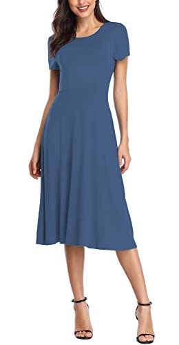 Urban CoCo Damen Vintage Kurzarm Hohe Taille Ausgestelltes Midi Casual Sommerkleid, indigoblau, Groß von Urban CoCo