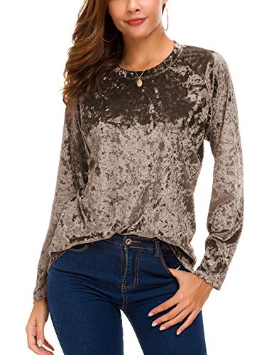 Urban CoCo Damen Vintage Samt-T-Shirt-beiläufige lange Hülsen-Spitze Mittel Kaffee Urban CoCo Damen Vintage Samt-T-Shirt-beiläufige lange Hülsen-Spitze Mittel Kaffee von Urban CoCo
