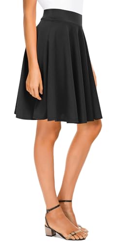 Urban CoCo Damen Basic Solid Versatile Stretchy Flared Casual Mini Skater Rock, Schwarz-lang, 40 von Urban CoCo