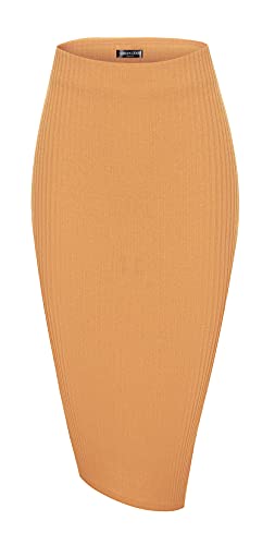 Urban CoCo Elastischer Bleistiftrock mit hoher Taille, gerippter Strick, für Büro, khaki, X-Groß von Urban CoCo