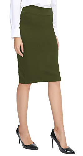 Urban Coco Damen Elastische Taille Stretch Bodycon Midi Bleistiftrock, Grün (Army Green), Mittel von Urban CoCo