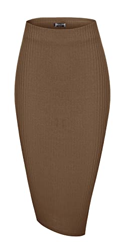 Urban Coco Elastischer Bleistiftrock mit hoher Taille, knielang, gerippt, gestrickt, Basic-Schlauch, Midirock, Braun, Mittel von Urban CoCo