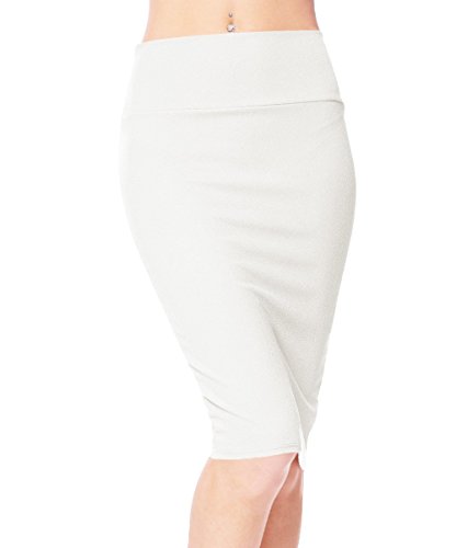 Damen Bleistift Rock Kurz Hohe Taille Stretch Business Rock Knielänge (L, Weiß) von Urbancoco