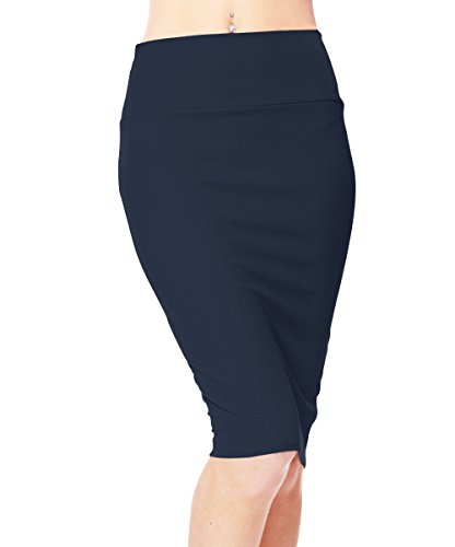 Urbancoco Damen Bleistift Rock Kurz Hohe Taille Stretch Business Rock (M, Navy Blue) von Urban CoCo