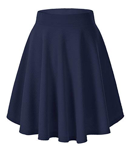 Urbancoco Damen Mädchen Basic Solid vielseitige dehnbaren informell Mini Skater Rock (XL, Navy Blau-Lange) von Urbancoco