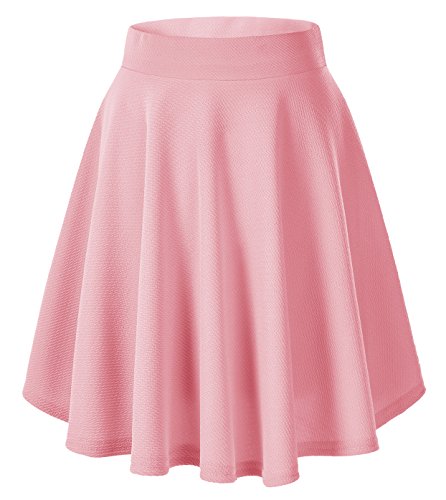 Damen Mädchen Basic Solid vielseitige dehnbaren informell Mini Skater Rock (XL, Rosa-Lange) von Urbancoco