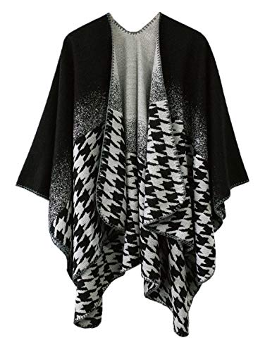 Urbancoco Damen Poncho mit Vintage-Muster, offener Vorderseite, Poncho - Schwarz - Einheitsgröße von Urban CoCo