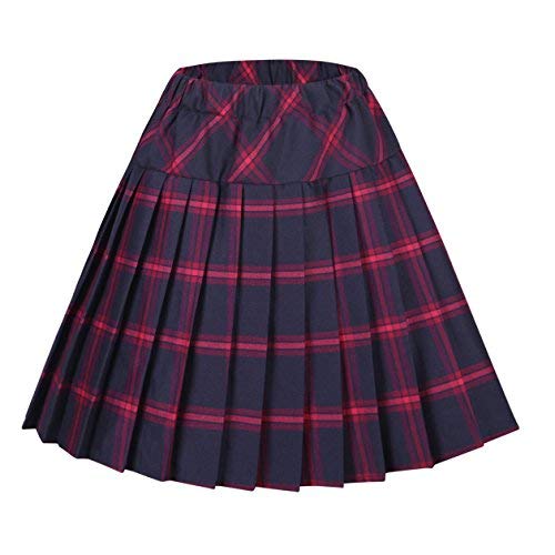 Urbancoco Damen Schulmädchen-Stil Faltenrock Elastische Hohe Taille Minirock (XL, 8 rot) von Urbancoco