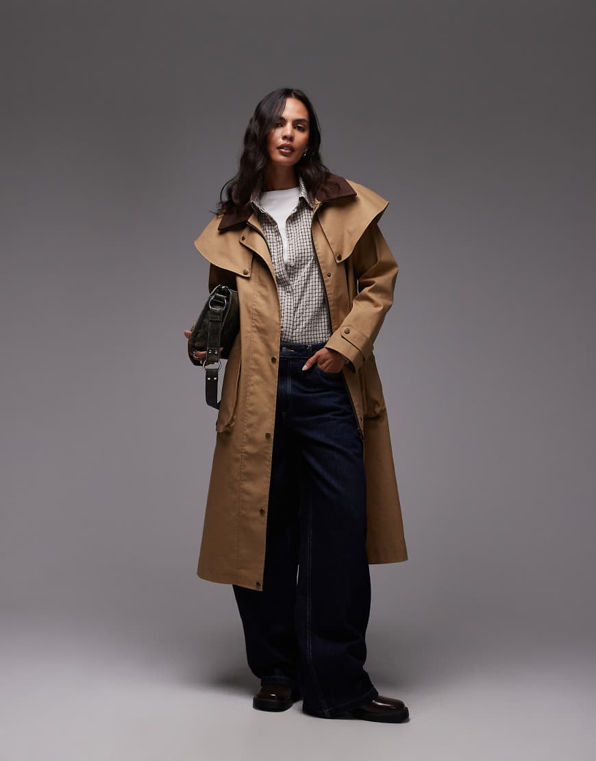 Urbancode - Longline-Regenmantel in Sand mit Cape-Detail-Neutral von Urbancode