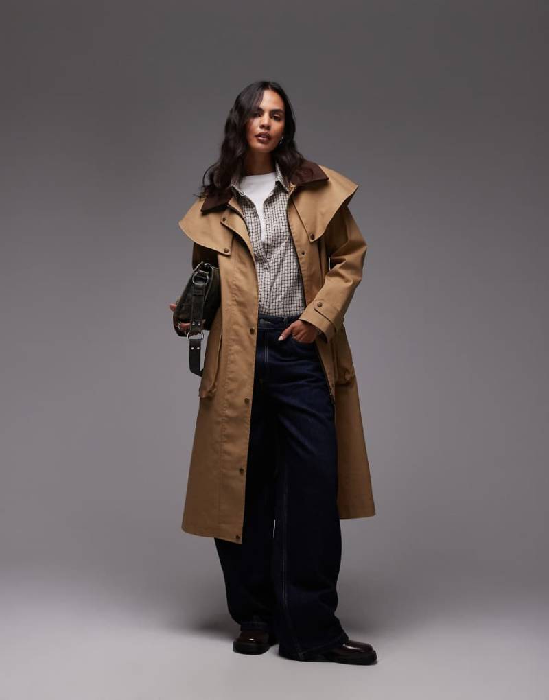 Urbancode - Longline-Regenmantel in Sand mit Cape-Detail-Neutral von Urbancode