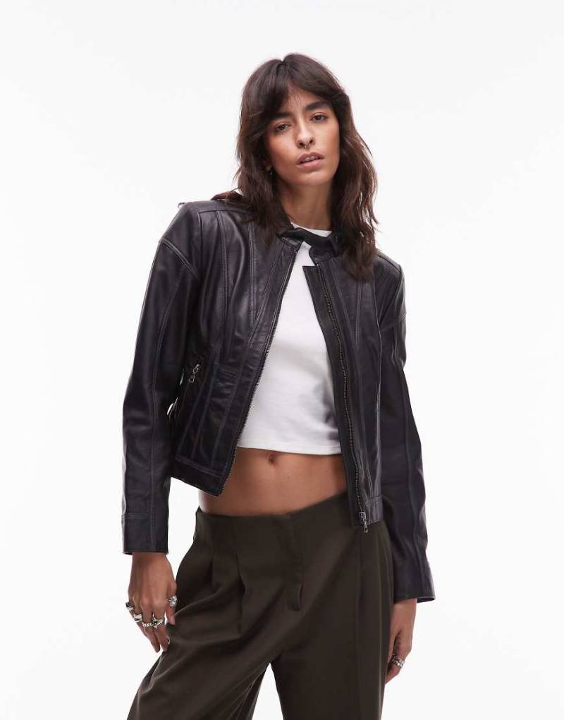 Urbancode - Racer-Jacke in Distressed-Schwarz mit Kontrastnaht von Urbancode