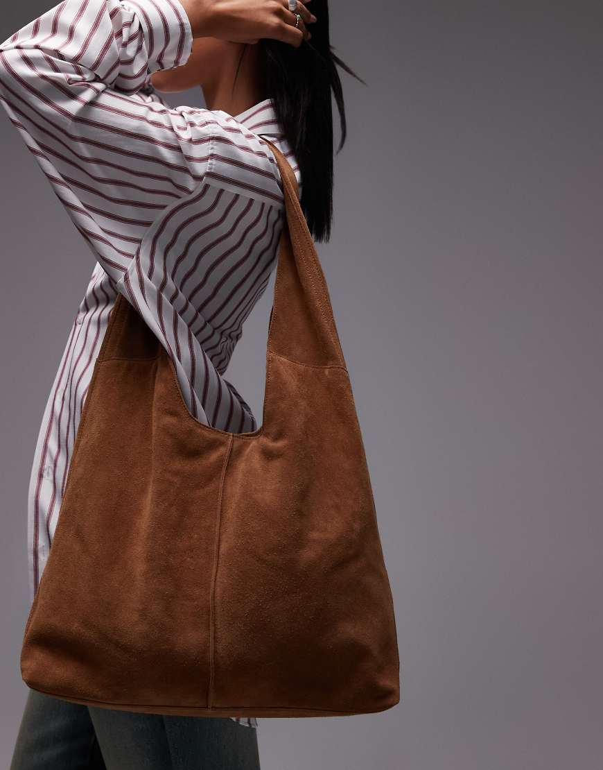 Urbancode - Schultertasche aus Wildleder in Karamell-Braun von Urbancode