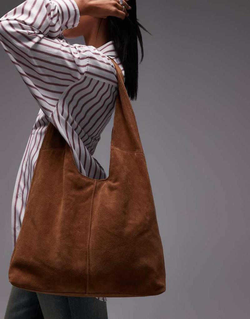Urbancode - Schultertasche aus Wildleder in Karamell-Braun von Urbancode