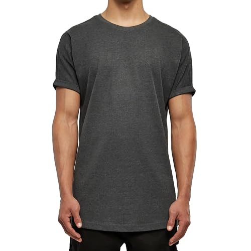 Urbandreamz Herren Long Shaped Turnup T-Shirt Charcoal - L - von Urbandreamz
