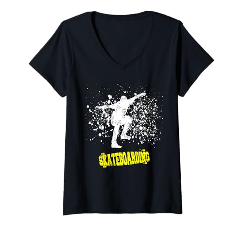 Damen Skate-Rebellen mit Farbspritzer-Energie pur T-Shirt mit V-Ausschnitt Damen Skate-Rebellen mit Farbspritzer-Energie pur T-Shirt mit V-Ausschnitt von Urbaner Style für mutige Straßen-Fahrer