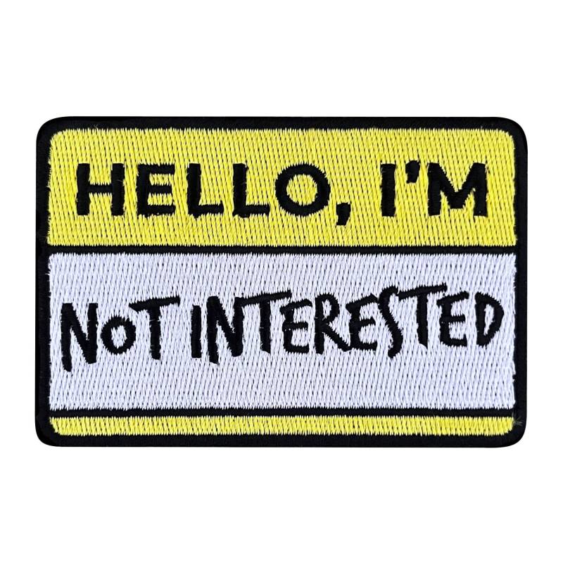 Urbanski Patch Hello I'm Not Interested Schild Zum Aufbügeln 5, 5 X 8, 1 cm | Aufnäher Applikation Bügelbild von UrbanskiShop