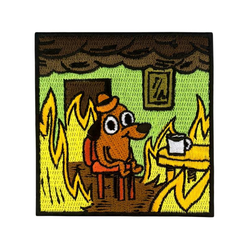 Urbanski Patch Hund in Brennendem Haus Dog Burning House This Is Fine #2 Zum Aufbügeln 7, 3 X cm | Aufnäher Applikation Bügelbild von UrbanskiShop