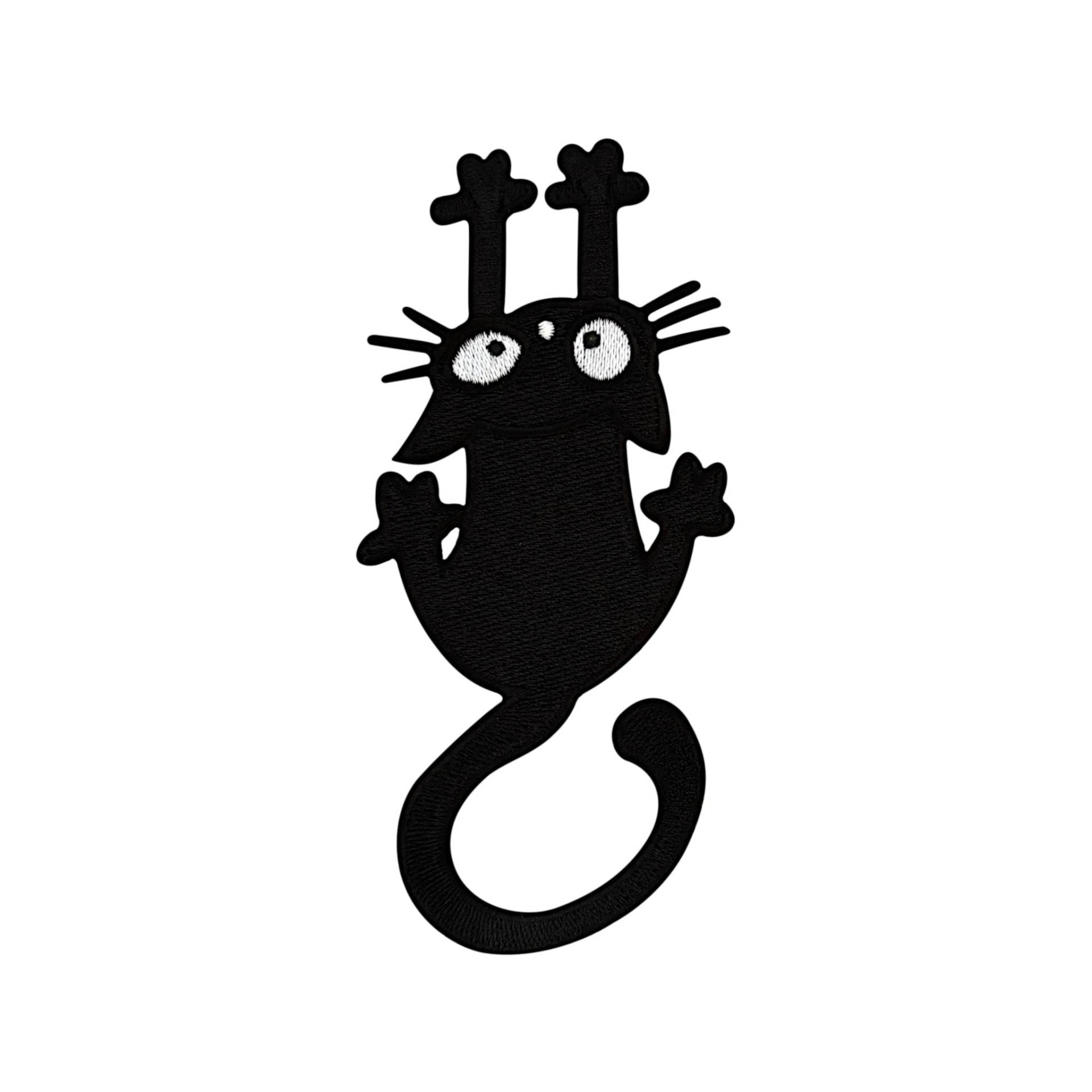 Urbanski Patch Süße Schwarze Katze Kratzt Und Hält Sich Fest Zum Aufbügeln 13, 8 X 5, 4 cm | Aufnäher Applikation Bügelbild von UrbanskiShop