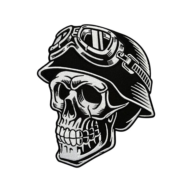 Urbanski Patch Totenkopf Skull Biker Mit Helm Motorrad Motorcycle Zum Aufbügeln 22 X 18 cm | Aufnäher Applikation Bügelbild von UrbanskiShop