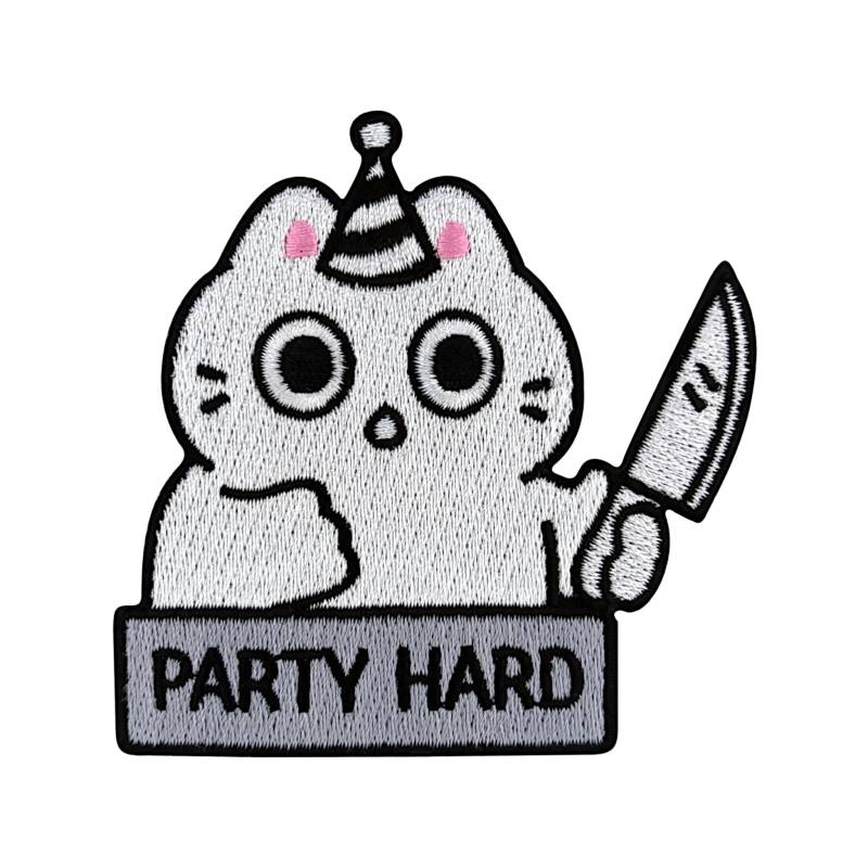Urbanski Patch Verrückte Katze Mit Messer Und Hut Party Hard Zum Aufbügeln 7, 9 X 8 cm | Aufnäher Applikation Bügelbild von UrbanskiShop