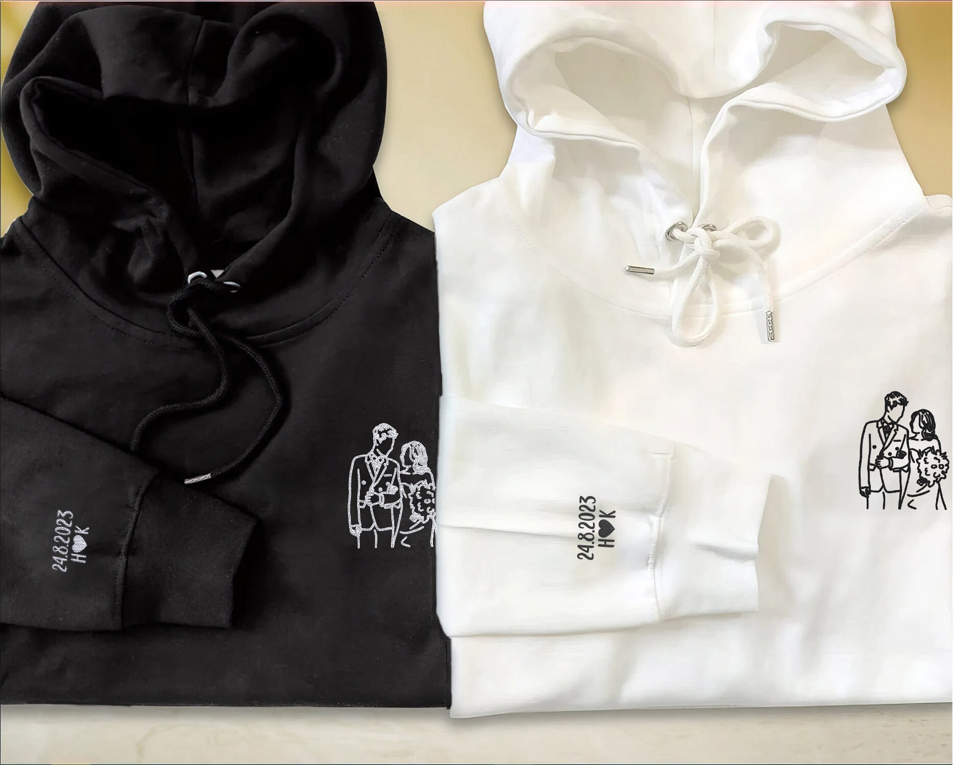 Individuell Bestickter Hoodie Mit Personalisierter Foto-Linie Kunst-Skizzen-Zeichnung-Illustration - Sweatshirt, Ideales Geschenk Für Paare Individuell Bestickter Hoodie Mit Personalisierter Foto-Linie Kunst-Skizzen-Zeichnung-Illustration - Sweatshirt, Ideales Geschenk Für Paare von LalasolArt