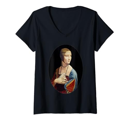 Damen Leonardo Da Vinci's Lady With A Hedgehog Lustiges T-Shirt T-Shirt mit V-Ausschnitt von Urchin Wear