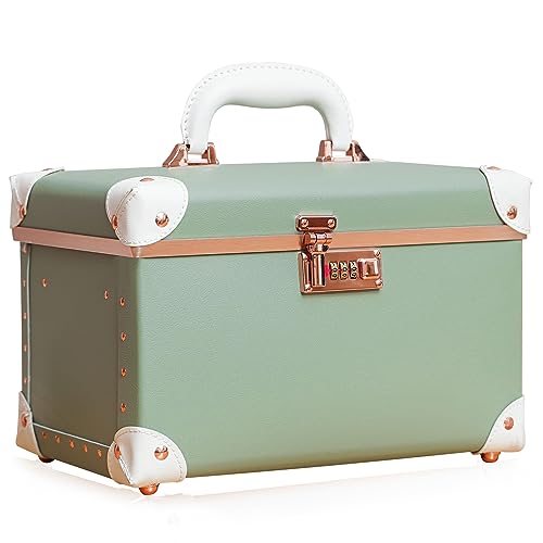 urecity Vintage Leder Kosmetikkoffer mit Spiegel - Hartschale Schminkkoffer für Damen, Reise Make-up Case mit Zahlenschloss & Großer Stauraum (Retro Design) (Avocado-Grün, Medium) von Urecity