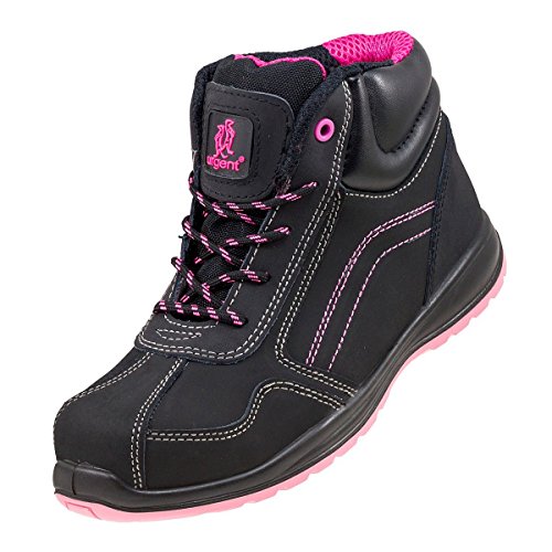 Knöchelhohe leichte Wanderschuhe für Damen, Sicherheitsstiefel, Schwarz/PinkSicherheitsarbeitsstiefel 116 S1 mit Stahlkappe., 5.5 UK 38 EU, schwarz, 1 von Urgent